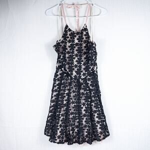 Jessica Simpson 8 Black Lace Floral Overlay Nude Lined Halter Dress Fit Flare